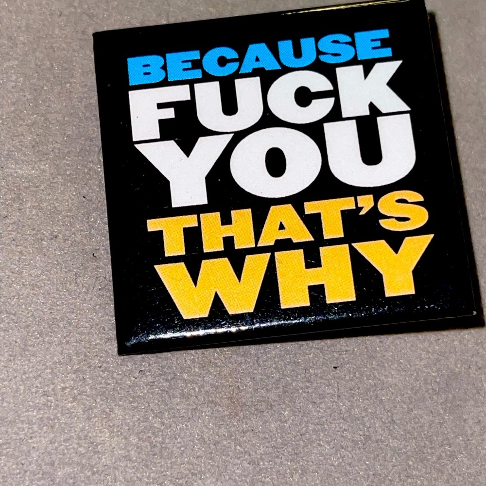Because F*ck You That’s Why Square Botton Pin. NWT